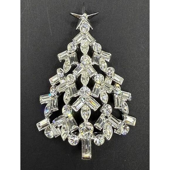 Vintage Nolan Miller Christmas Tree Brooch Pin Silver Rare - Picture 1 of 5